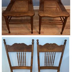Set Of Four Antique Pressed Back Cane Seat Chairs