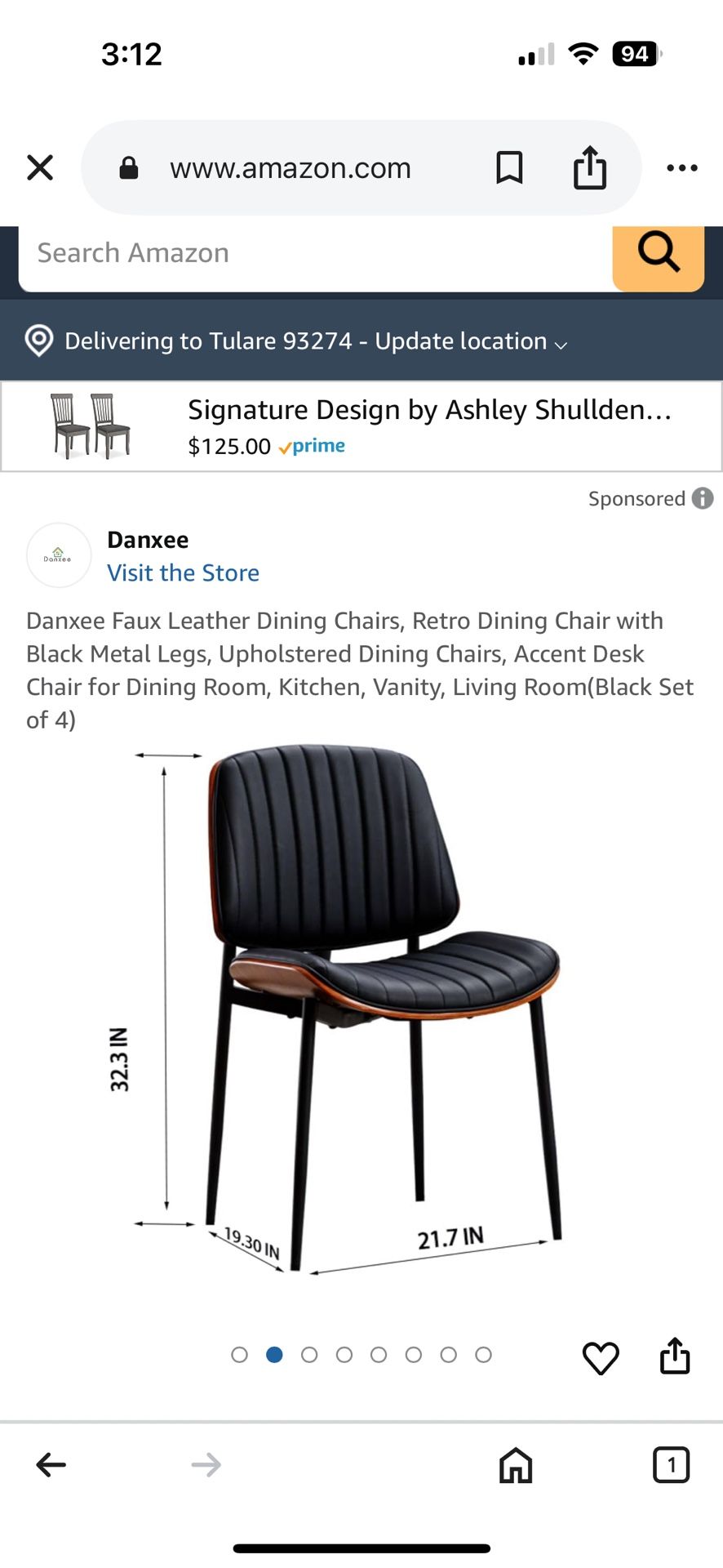 Danxee Faux Leather Dining Chairs, Retro Dining Chair with Black Metal Legs, Upholstered Dining Chairs, Accent Desk Chair for Dining Room, Kitchen, Va