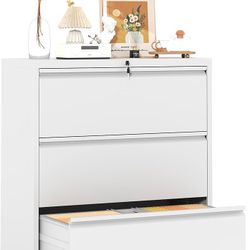 Q-Metal Lateral File Cabinets with Lock,3 Drawer Filing Cabinets for Home Office, Steel Wide Filing Organization Storage Cabinets for Hanging Files Le