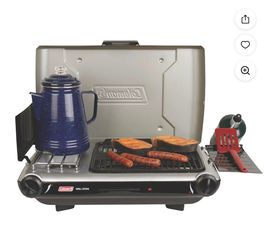 Grill Coleman Parrilla/estuta 2 en 1 de Gas Propano para Acampar de Mesa con 2 Quemadores, Gris,