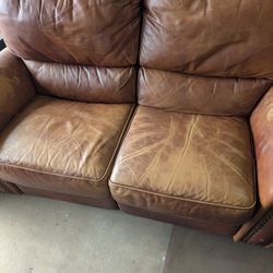 Leather Love Seat & Glass Entertainment Stand 