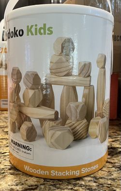 New In Bucket! Pidoko 30 Pc Wooden Stacking “Stones” Blocks (Age 3+) $20 (#C-137)