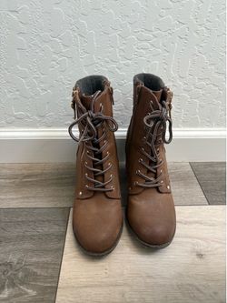 Brown Lace-up Ankle Booties with Heel