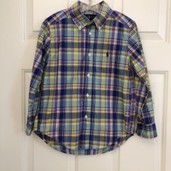 Boys Ralph Lauren Blue Plaid Button Shirt 5T