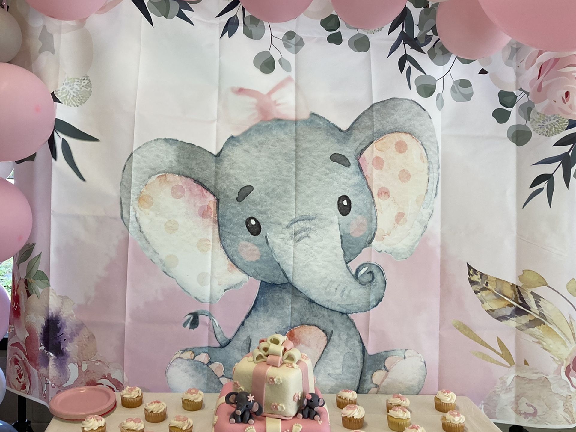 Pink Baby Elephant Backdrop 7x5ft