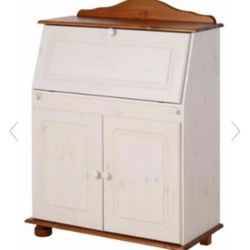 Chester Solid Wood Storage Desk with Bottom Closed Storage Cabinet, White and Honey