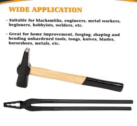 Blacksmith Wolf Jaw Tongs + 1.0kg Hammer Steel Forge Tools (2PCS) Knife Making Forging Tong 0000811-1000 Blacksmithing Hammer Round Square Face Cross