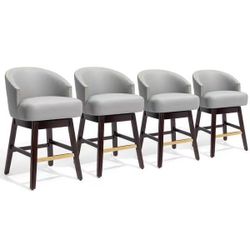 Set of 4 30-Inch Counter Height Bar Stools with High Backrest, High Bar Stools, Comfortable Swivel Chair for Kitchen Counter, Dining Room (Leather)  O