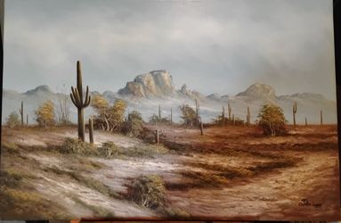 Signed Desert Landscape Oil Painting