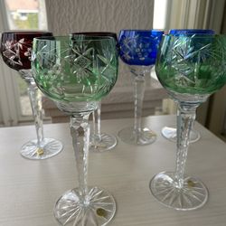 Vintage 10 eclectic colored wine glasses made in Poland