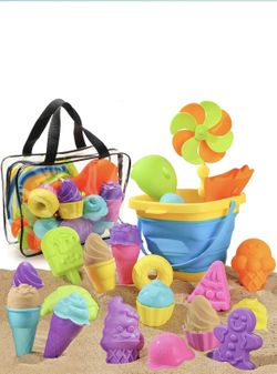 Kids Beach Sand Toys Set, Sand Tools with Bucket Pinwheel Shovels Ice Cream Mold Set, Kids Outdoor Toys