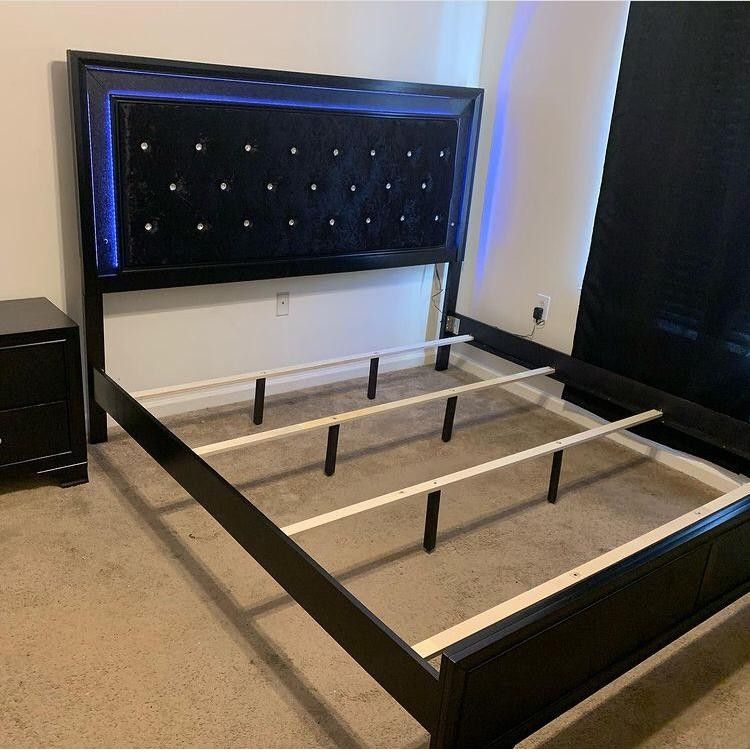 Brand New/ Black Queen LED Upholstered Panel Bed Frame Cama// King, Full,twin Size Available/ Mattress Sold Separately,All Products : American Fashion Style Bags On Sale