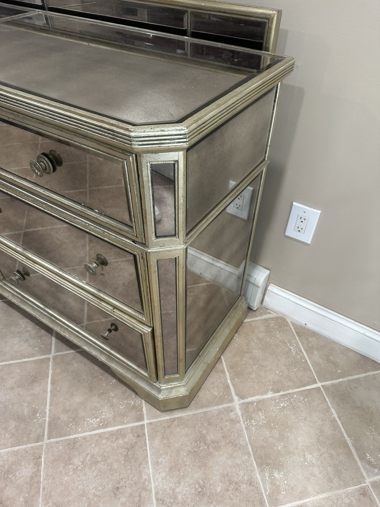 Z Gallerie Antique Gold Mirror Mirrored Dresser And Matching Mirror