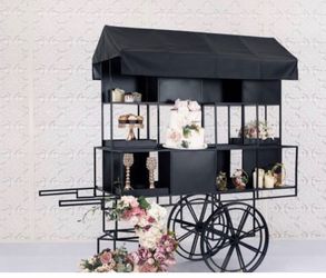 Black Metal Dessert Display Cart with Canopy