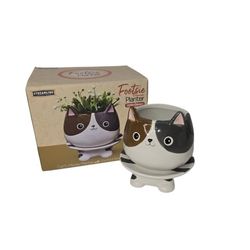 Footsie Ceramic Planter Cats Meow w/Footed Plate by Streamline Imagined New  OB