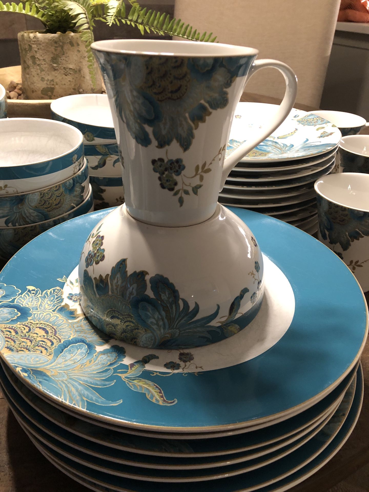 222 FIFTH ELIZA Teal Dinnerware Set Chip Resist, Micro