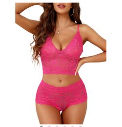 Lilosy Sexy Sheer Floral Lace Pajamas Lingerie Set High Waist Sleepwear Bra and Panty 2 Piece