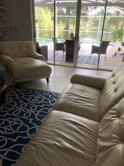 Leather Sofa and Chaise Combo. - Ivory- Italian