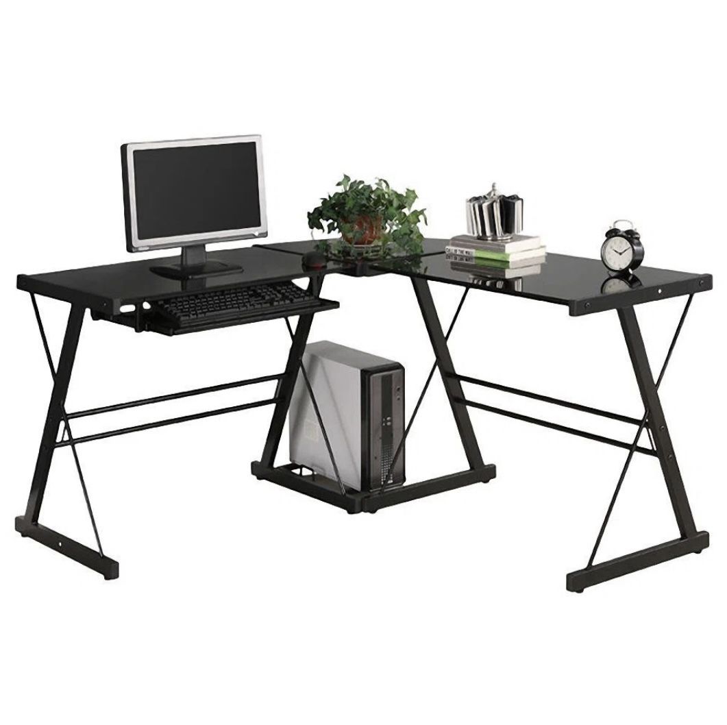 Monmouth L-Shaped Glass Top Computer Desk For Office, Gaming, Study