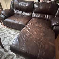 Leather Sofa with Recliner 