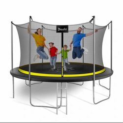 12FT Trampoline with Enclosure Net and Ladder, Outdoor Large Recreational Trampoline for Kids and Adults, ASTM Approved Family Jumping Exercise Heavy 