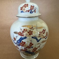 Vintage Sakura Japanese Handpainted Cherry Blossom Crackle Ginger Jar Vase