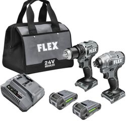FLEX 24V Brushless Cordless 2-Tool Compact Combo Kit: 1/2-Inch 2-Speed Drill Driver and 1/4-Inch Hex Impact Driver with (2) 2.5Ah Lithium Batteries an
