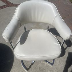 Mid Century Atomic White Chrome Swivel Club Chairs ~ Bruno Mathsson Style