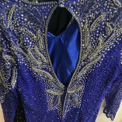 Vintage Blue Dress Beaded with silver
