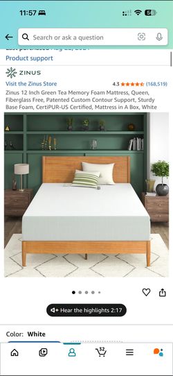 Free queen size memory foam mattress with bed frame
