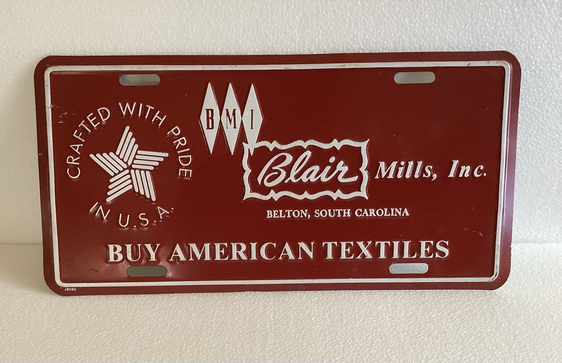 Blair Mill License Plate.