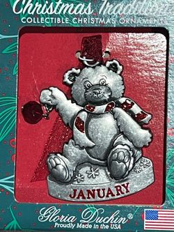 Gloria Duchin Ornament October Bear Birthstone Pewter Red Stone January