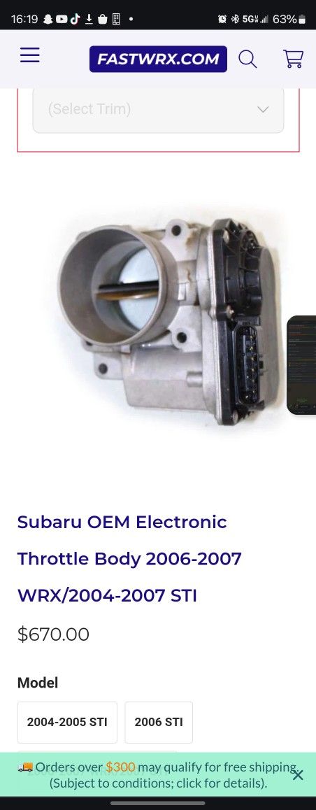 Used OEM Electronic Throttle Body 2006 Wrx