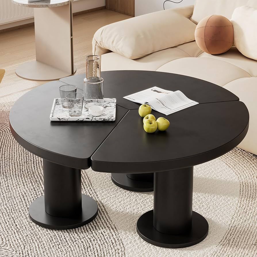 44'' x 25.9'' Easy Assembly Cloud Coffee Table with 1.5'' Thick Tabletop, Cream Style Irregular End Table with 3 Sturdy Legs, Sleek Center Table with 