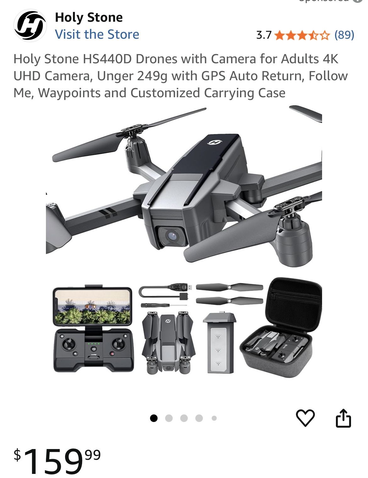 Holy Stone HS440D Drones with Camera for Adults 4K UHD Camera, Unger 249g with GPS Auto Return, Follow Me, Waypoints and Customized Carrying Case