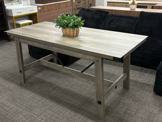 Farmhouse Dining Table, Rustic Wood Kitchen Table with Metal Corner Accents & Reinforced Cross-Brace Support, Spacious Rectangular Table for Dining Ro