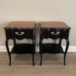 Pair of Vintage Black and Wood Accent Nightstands - Delivery Available