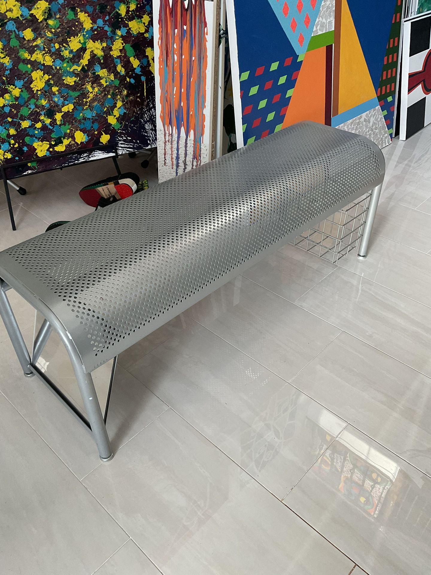 Long Metal Silver Benches