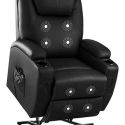 New Furniwell Power Lift Recliner Chair with Massage for Elderly, Leather Adjustable Reclining Sofa for Living Room with Remote Control, Cup Holders 