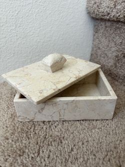 Creative Home Natural champagne marble jewelry box, cosmetic storage box, marble decorative key box 6”X4”X2”