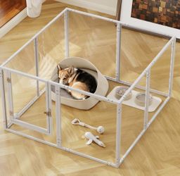 Clear Acrylic Dog Play Pen Indoor - 39 Inch 8-Panel Pet Enclosure for Small Dogs & Cats, Outdoor Use with Door,