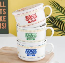 New 1 ceramic soup bowl with lid, safe in microwave and dishwasher, spill proof - 37 oz