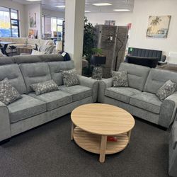 Grey Linen Sofa And Love Seat 