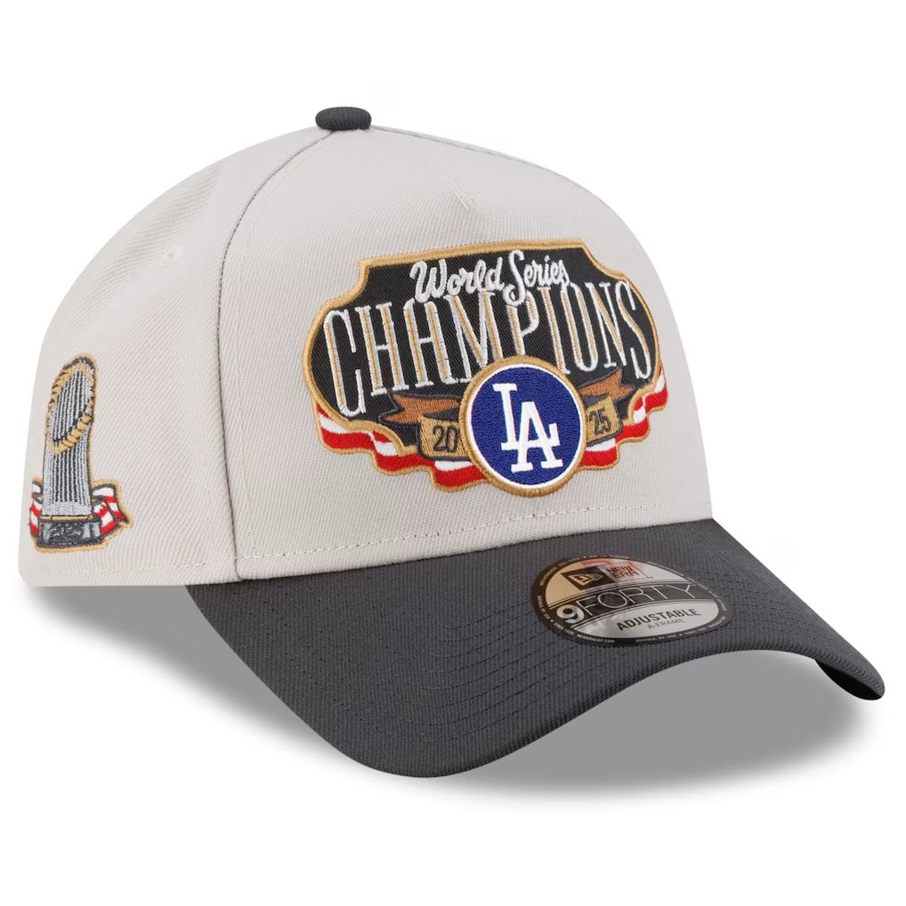 Dodgers Hat New Era 9FORTY A-Frame 2025 World Series Charcoal &Cream