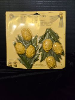 Vintage New Tulips Scarf&Curtain Tie Backs New Old Stock Original Packaging