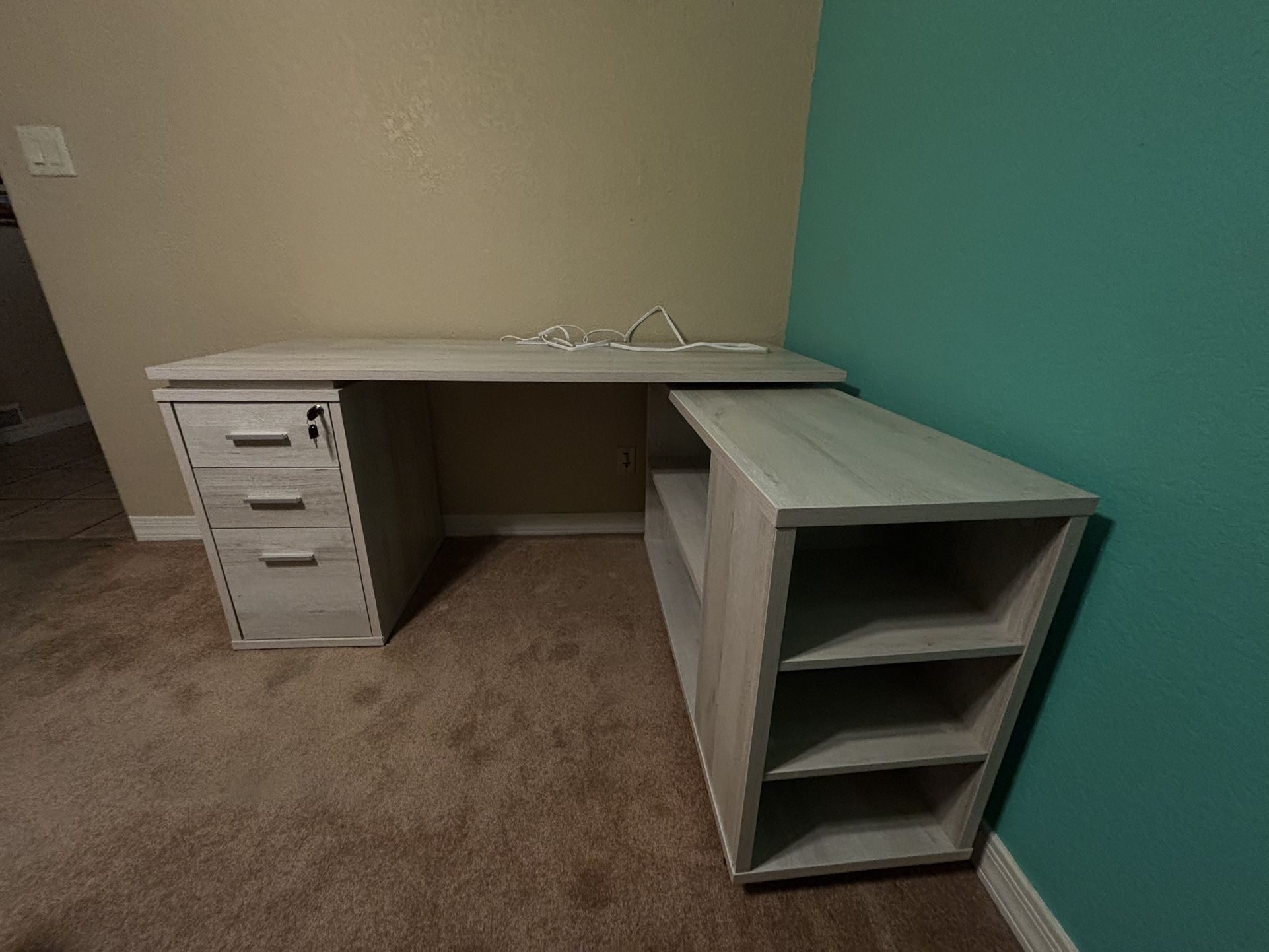 Swivel Desk, White 360 degree swivel cabinet. locking drawer file cabinets. Built in USB ports included.