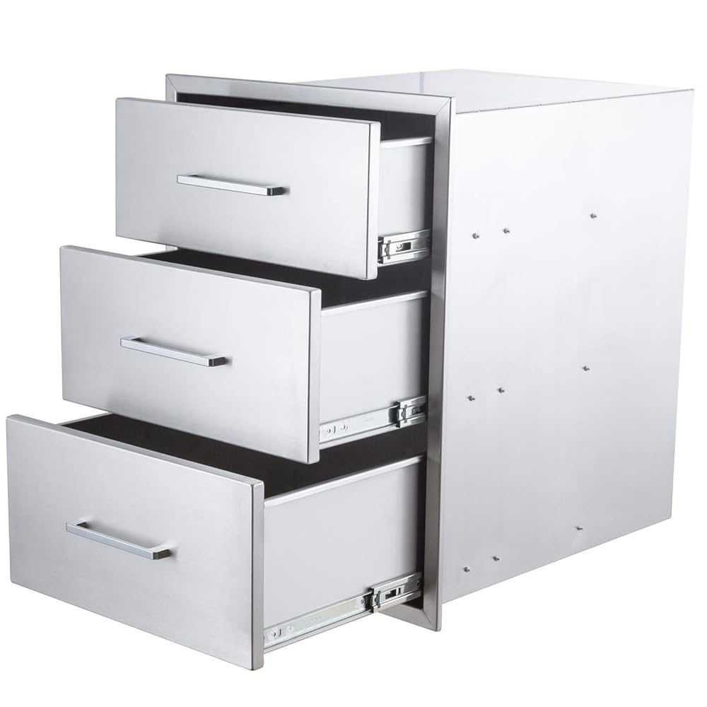 New BBQ Outdoor Kitchen Drawers Stainless Steel 3-Drawer BBQ Drawer 14" W x 20.5" H x 23" D Enclosed Built-in Drawer Flush Mount for Outdoor Kitchens 
