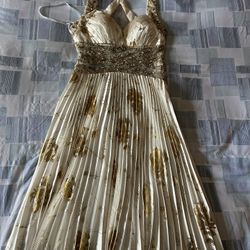 White & Gold Sequin Formal Dress 