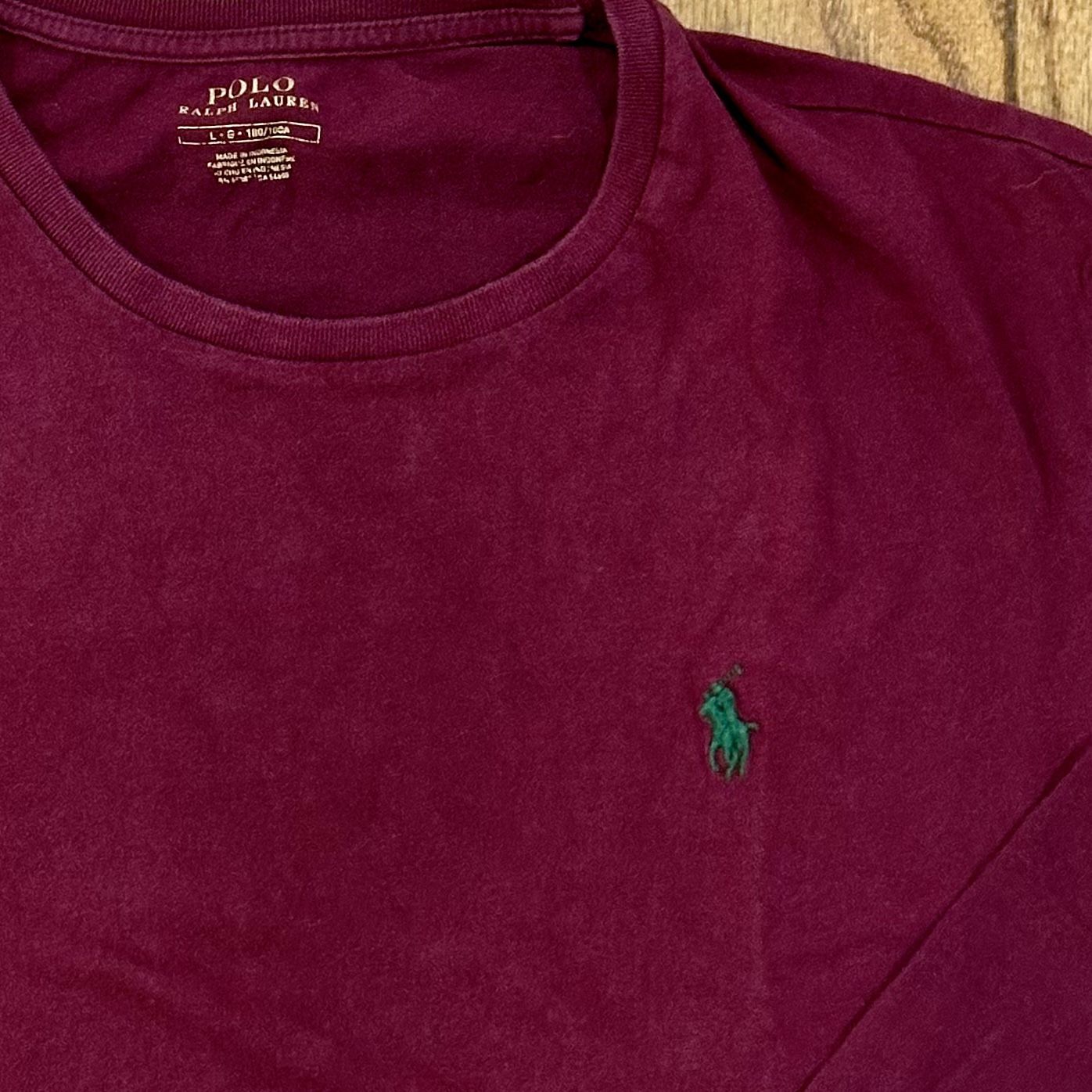 🙏 Maroon Green PONY Men’s LARGE Ralph Lauren POLO Long Sleeve Crew Dress Work T Tshirt T-Shirt L
