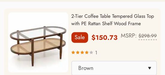 Vintage Style Glass & Cane Coffee Table
